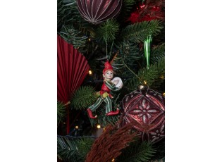 Zeleno-červená vánoční závěsná dekorace Elf I - 5*4*11 cm