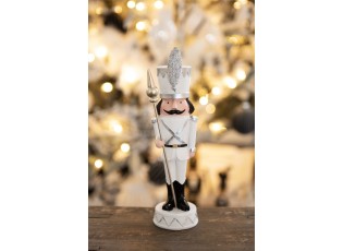 Bílá antik vánoční dekorace soška Louskáček na stráži - 5*5*18 cm