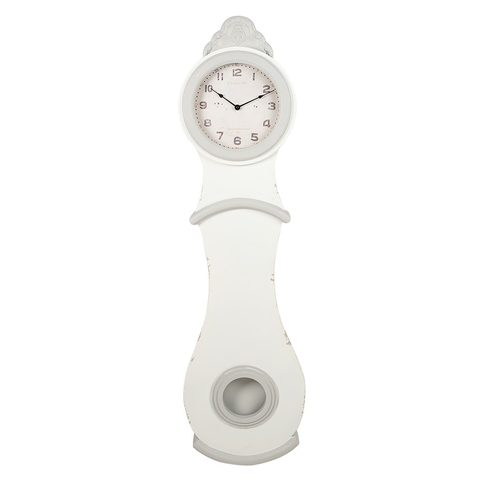 Bílé nástěnné retro dřevěné hodiny Wilmia - 37*9*132 cm / 1*AA 5KL0234W