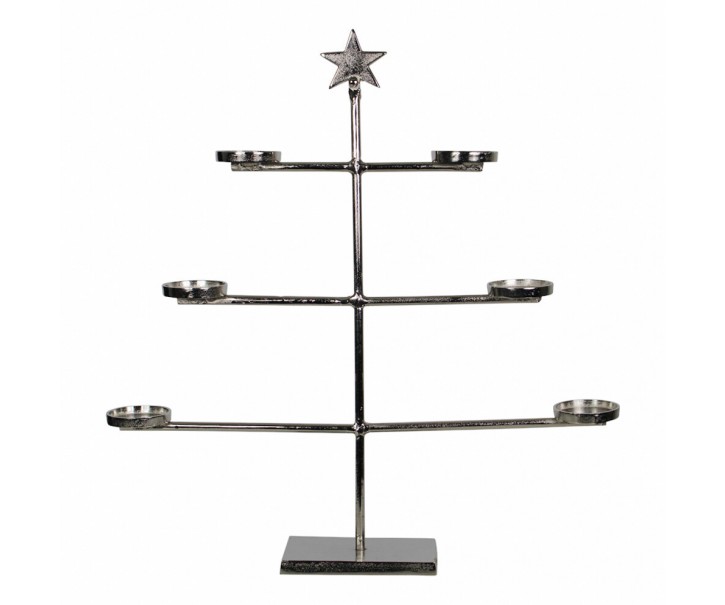 Velký stříbrný kovový svícen se šesti miskami na svíčku a hvězdou - 13*67*70 cm
