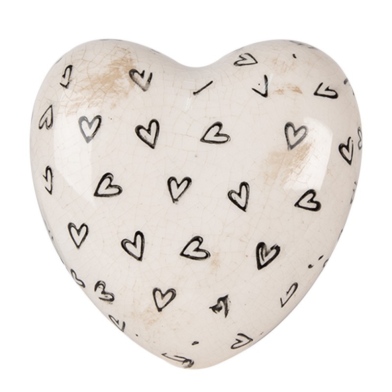 Béžové keramické dekorační srdce se srdíčky Hearti - 11*11*4 cm Clayre & Eef