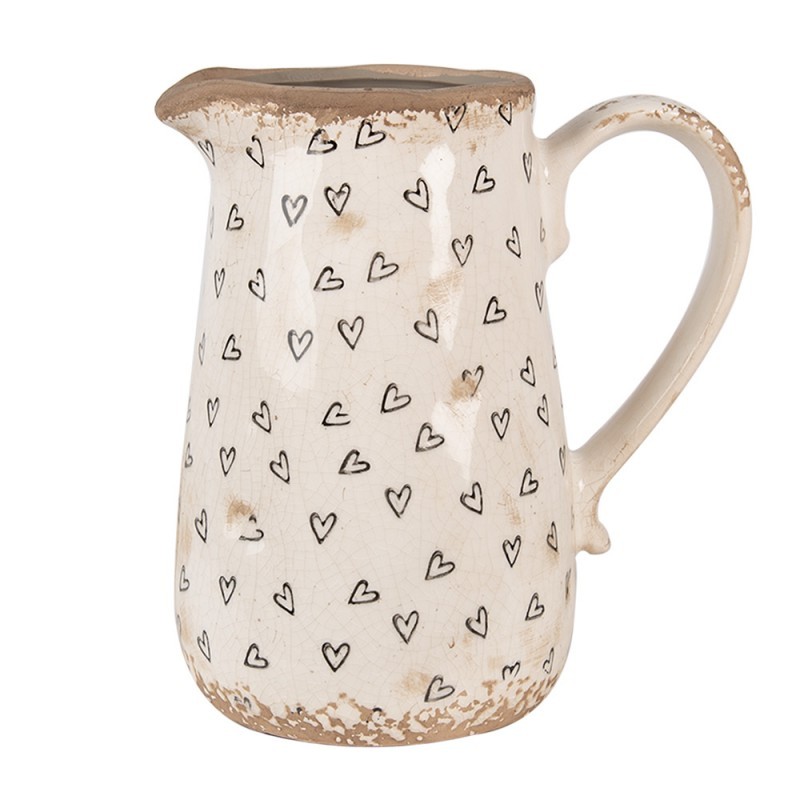 Béžový keramický džbán se srdíčky Hearti M - 16*12*18 cm