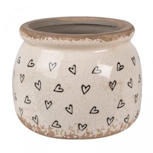 Béžový keramický obal na květináč se srdíčky Hearti S - Ø 12*10 cm