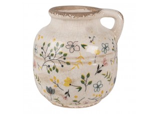 Béžový keramický dekorativní džbán se žlutými kvítky Ylla M - Ø 12*14 cm