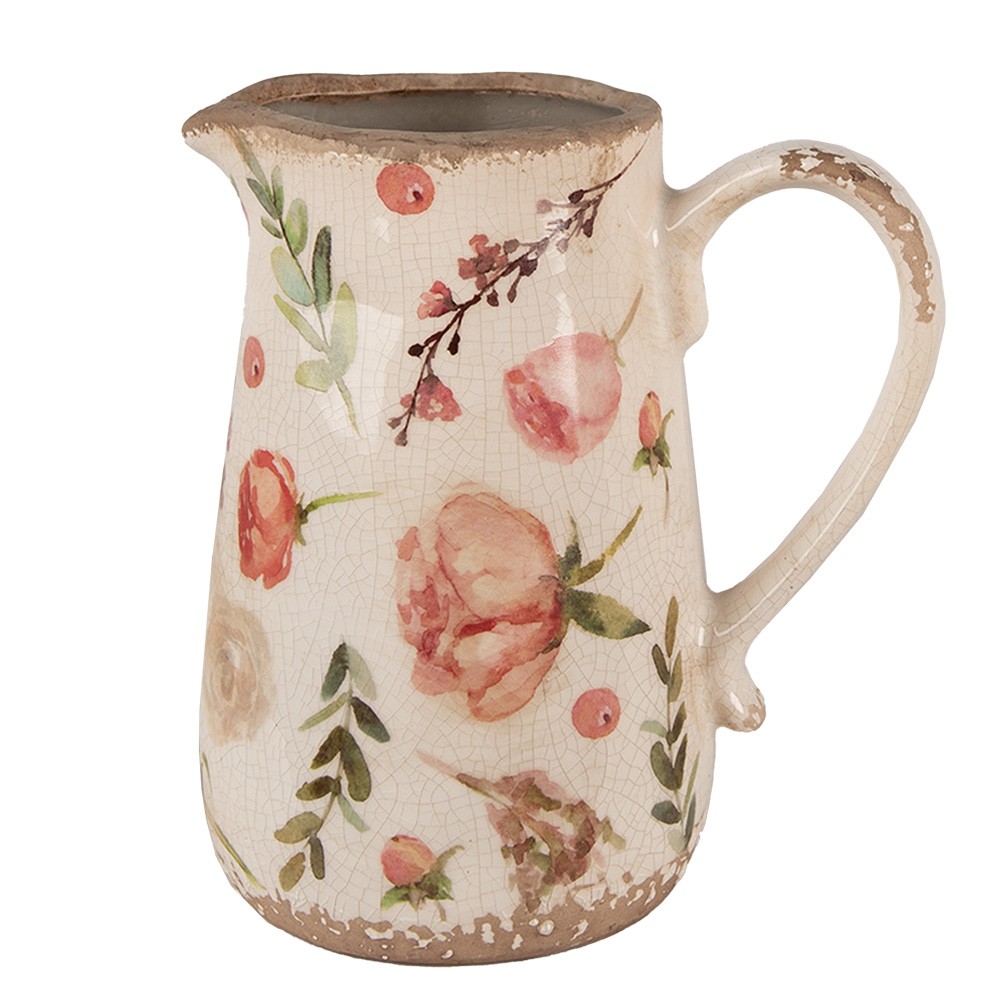 Levně Béžový keramický džbán s růžovými květy Olia M - 17*12*18 cm 6CE1624M
