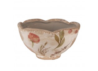 Béžový keramický obal na květináč s růžovými květy Olia S - Ø 16*9 cm