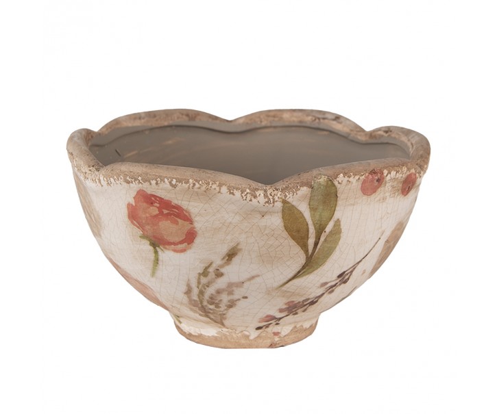 Béžový keramický obal na květináč s růžovými květy Olia S - Ø 16*9 cm