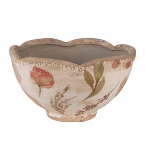 Béžový keramický obal na květináč s růžovými květy Olia S - Ø 16*9 cm