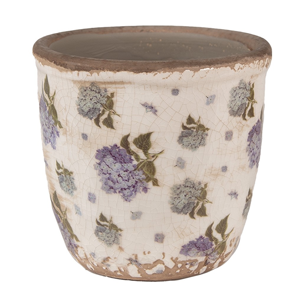 Béžový keramický obal na květináč s květy šeříku Lilla XS - Ø 11*10 cm Clayre & Eef