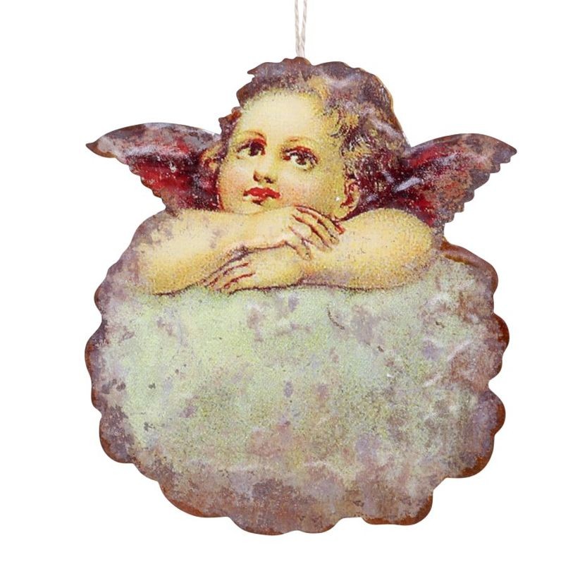 Vánoční kovová závěsná dekorace anděl Angel Vintage - 14*16 cm Chic Antique