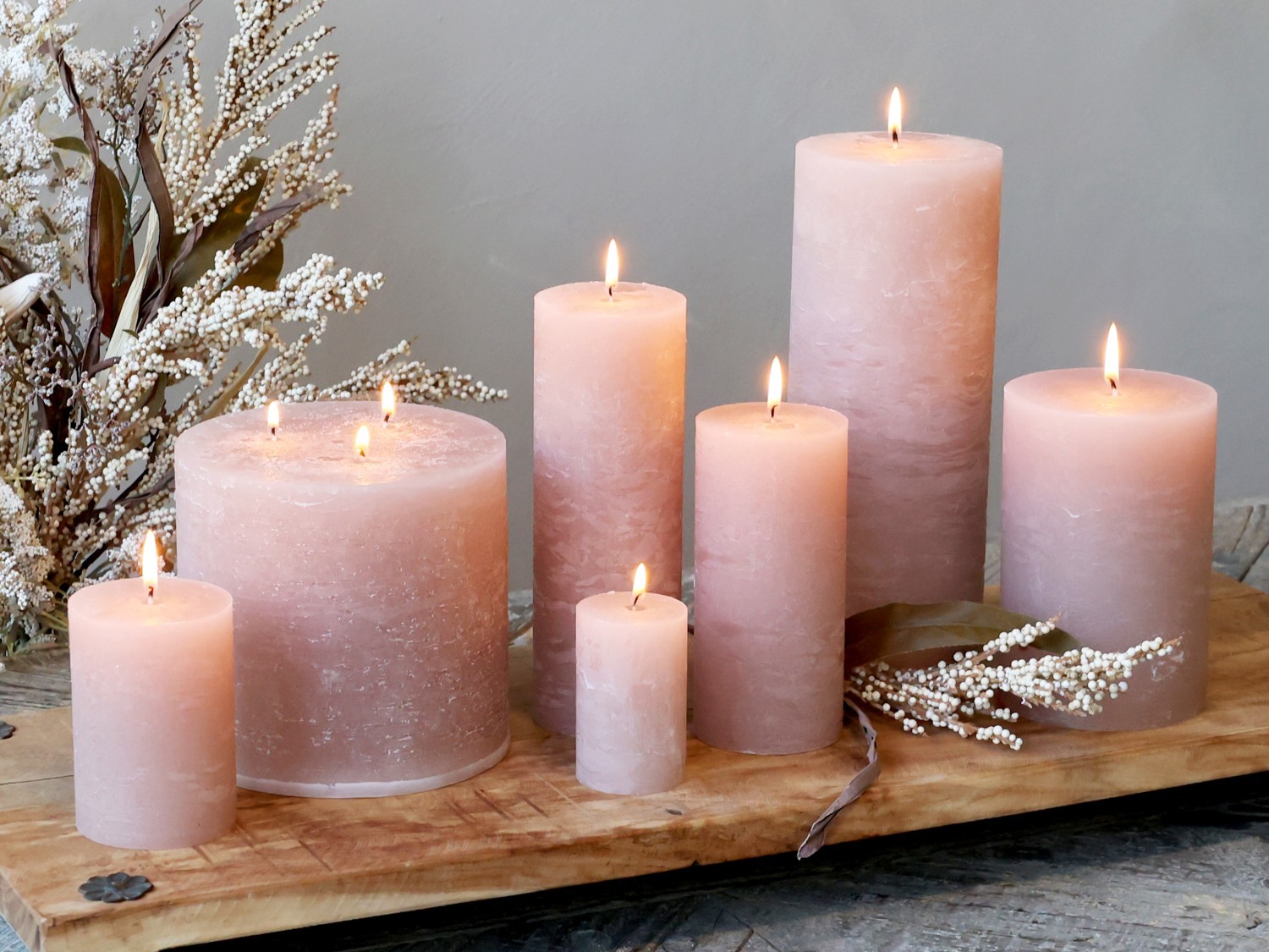 Růžová široká svíčka Rustic pillar rose - Ø 7*10cm/ 40h