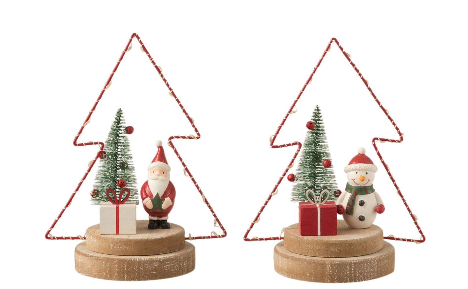 Set 2ks dekorace Santa a sněhulák ve svítícím led stromku -  16*10*21 cm J-Line by Jolipa