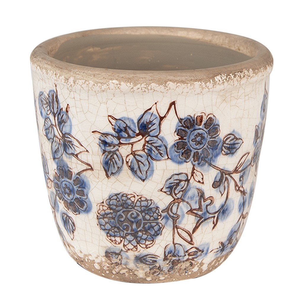 Keramický obal na květináč s modrými květy Blusia S - Ø 13*12 cm