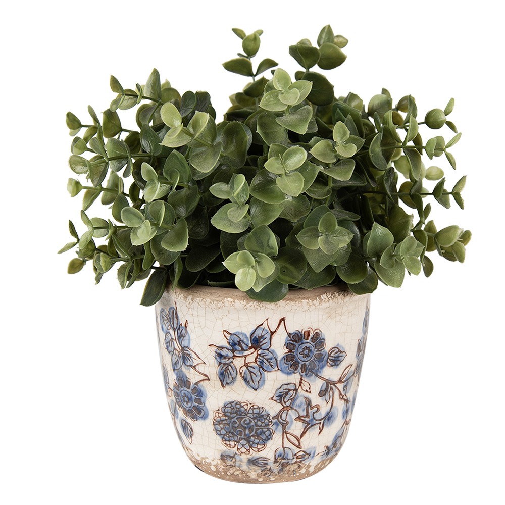 Keramický obal na květináč s modrými květy Blusia S - Ø 13*12 cm