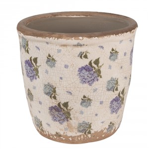 Béžový keramický obal na květináč s květy šeříku Lilla M - Ø14*13 cm