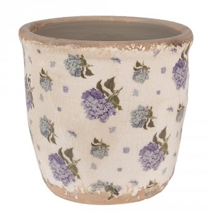 Béžový keramický obal na květináč s květy hortenzie Lilla S - Ø 13*12 cm