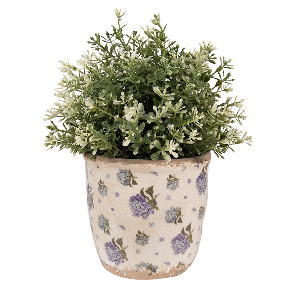 Béžový keramický obal na květináč s květy hortenzie Lilla S - Ø 13*12 cm