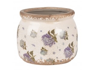 Béžový keramický obal na květináč s květy šeříku Lilla S - Ø 12*10 cm