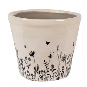Béžový keramický obal na květináč s lučními květy Flora And Fauna S - Ø 12*11cm