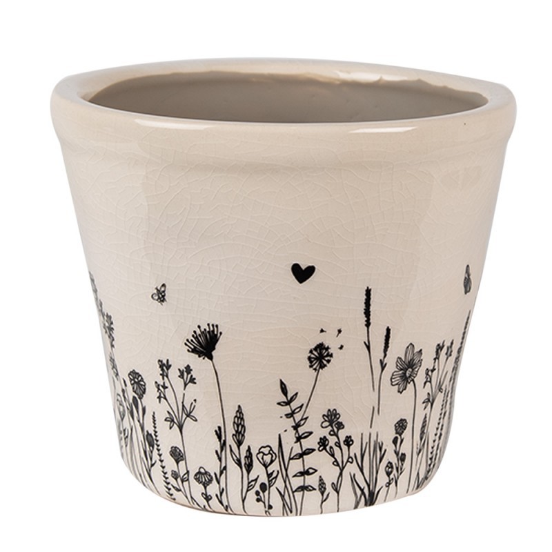 Béžový keramický obal na květináč s lučními květy Flora And Fauna S - Ø 12*11cm Clayre & Eef