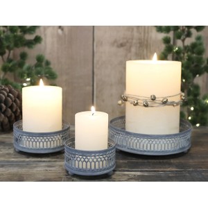 Set 3ks zinkový antik kovový svícen Lace - Ø 8*5/ Ø 10*5/ Ø 15*5 cm