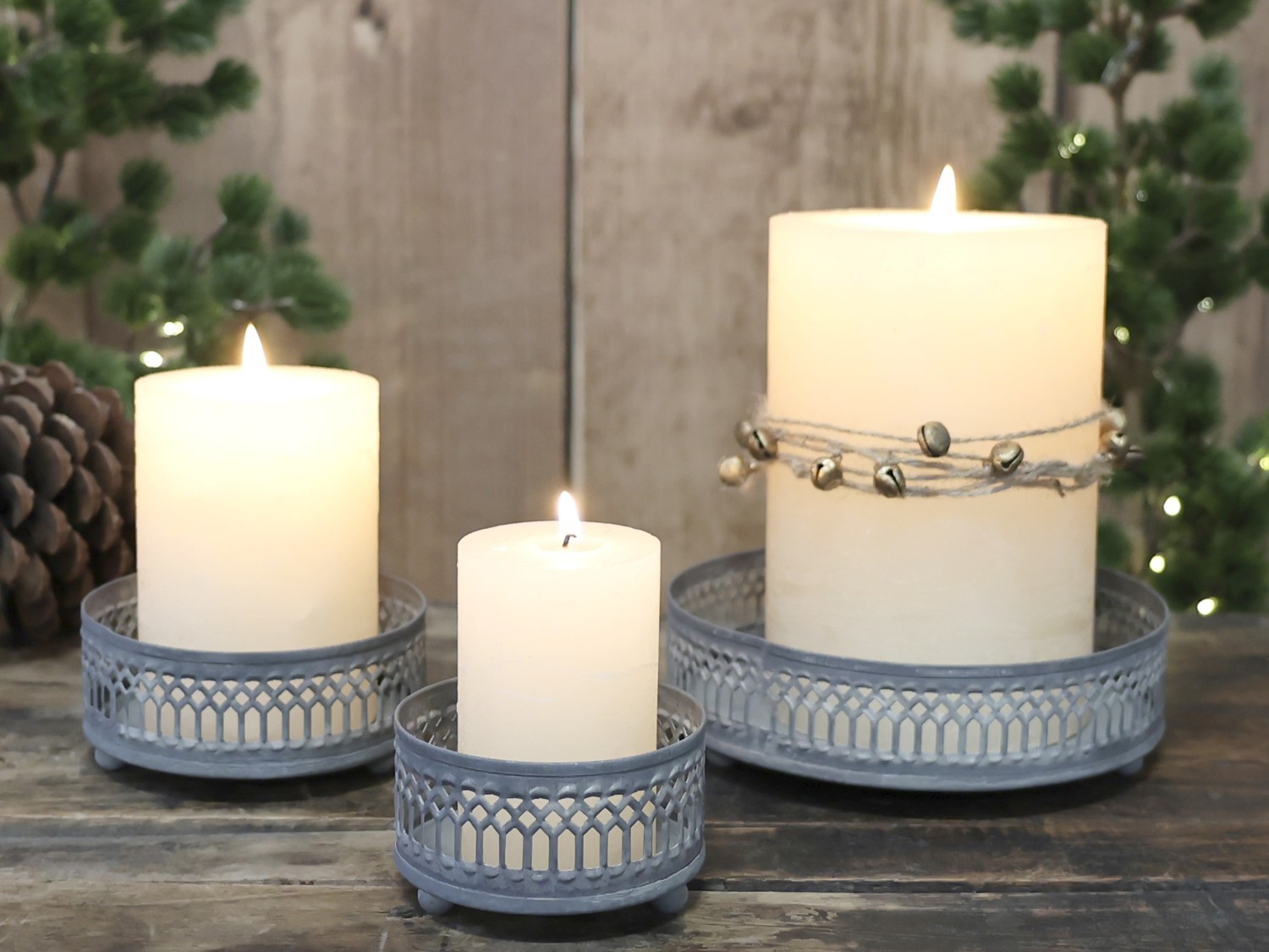 Set 3ks zinkový antik kovový svícen Lace - Ø 8*5/ Ø 10*5/ Ø 15*5 cm
