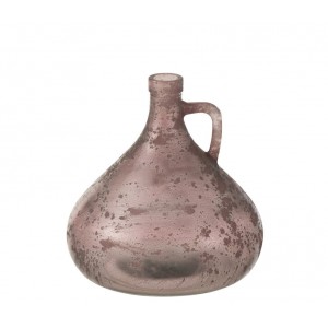 Růžová antik skleněná váza s ouškem Vannia - 17*17*18 cm