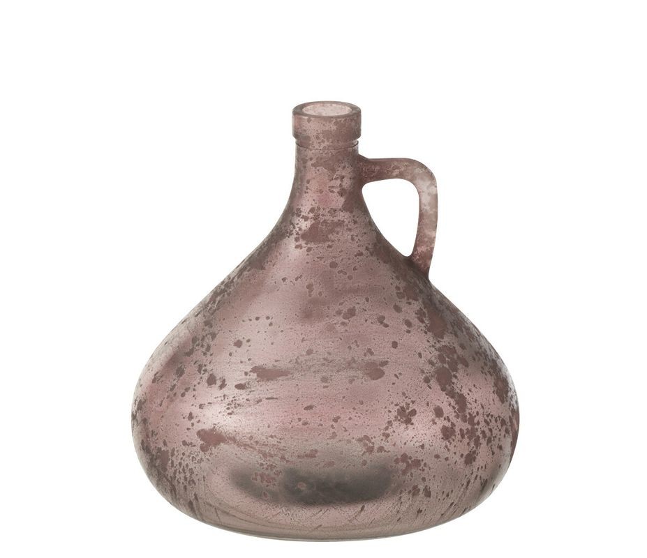 Růžová antik skleněná váza s ouškem Vannia - 17*17*18 cm