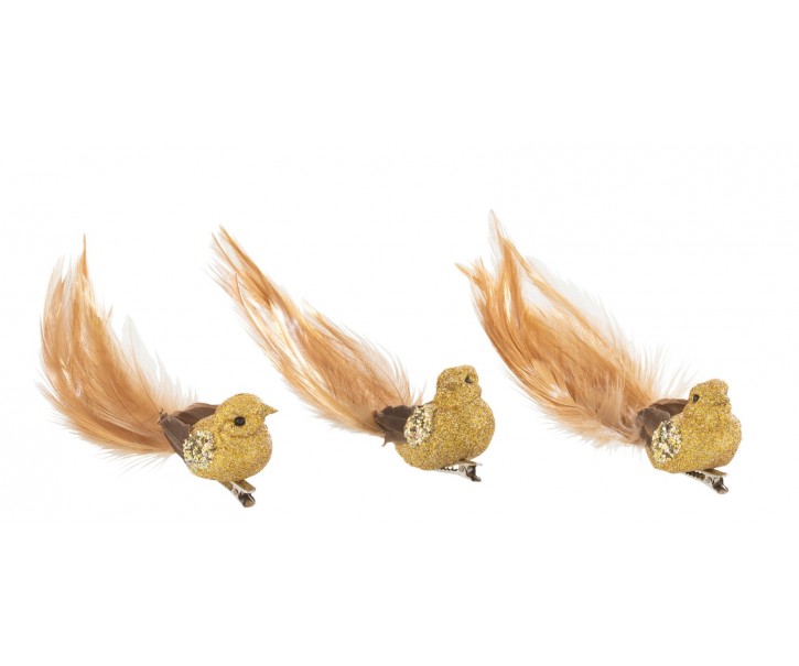 3ks zlatá třpytivá ozdoba ptáček s peříčky  - 18*5*5cm 