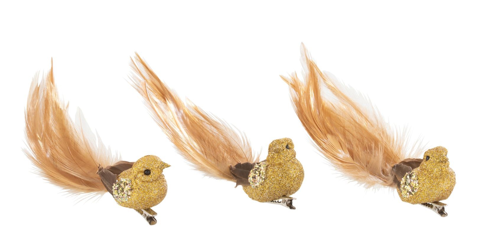 Levně 3ks zlatá třpytivá ozdoba ptáček s peříčky - 18*5*5cm 27437