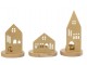 Set 3ks svícen domek na čajovou svíčku House gold - 9*9*19 cm