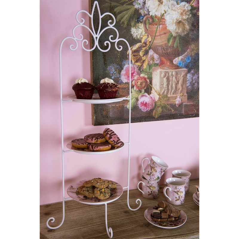 Bílý antik kovový stojan na 3 talíře Etagere - 38*30*77 cm