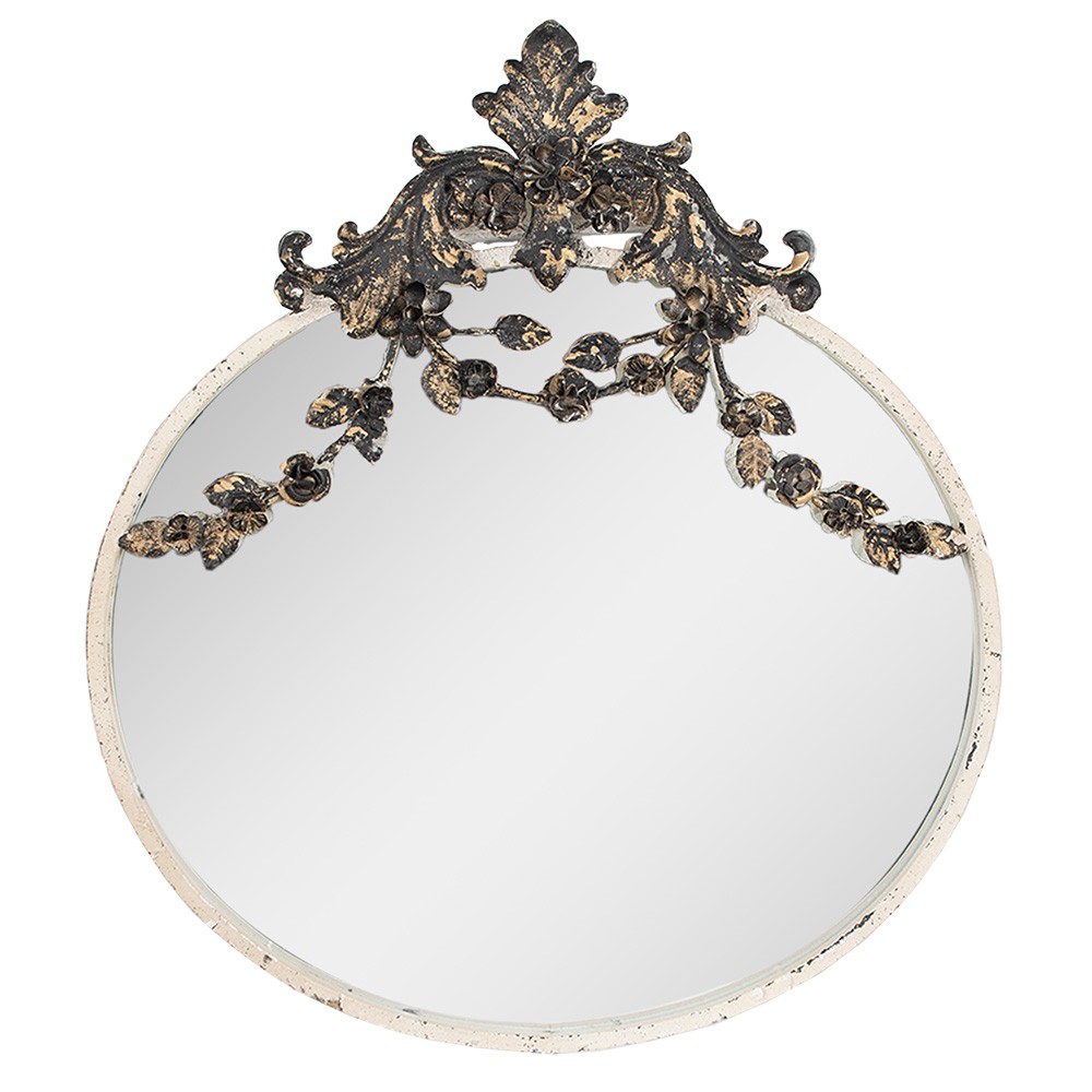 Béžové antik nástěnné zrcadlo s květy Villié - 51*4*57 cm Clayre & Eef