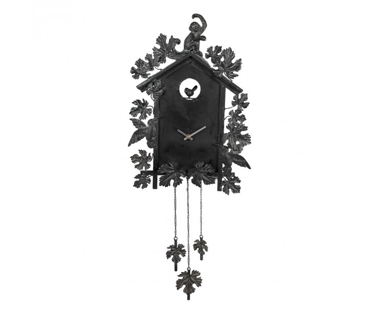 Šedé antik nástěnné dekorační hodiny ve tvaru kukaček - 36*8*86 cm / 1*AA