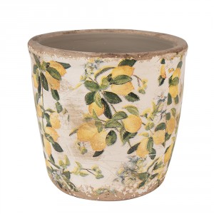 Béžový keramický obal na květináč s citróny Lemons S - Ø 13*12 cm