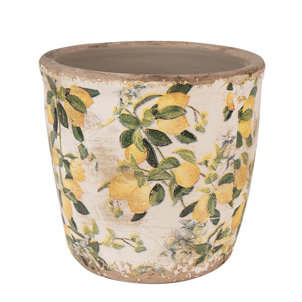 Béžový keramický obal na květináč s citróny Lemons S - Ø 13*12 cm