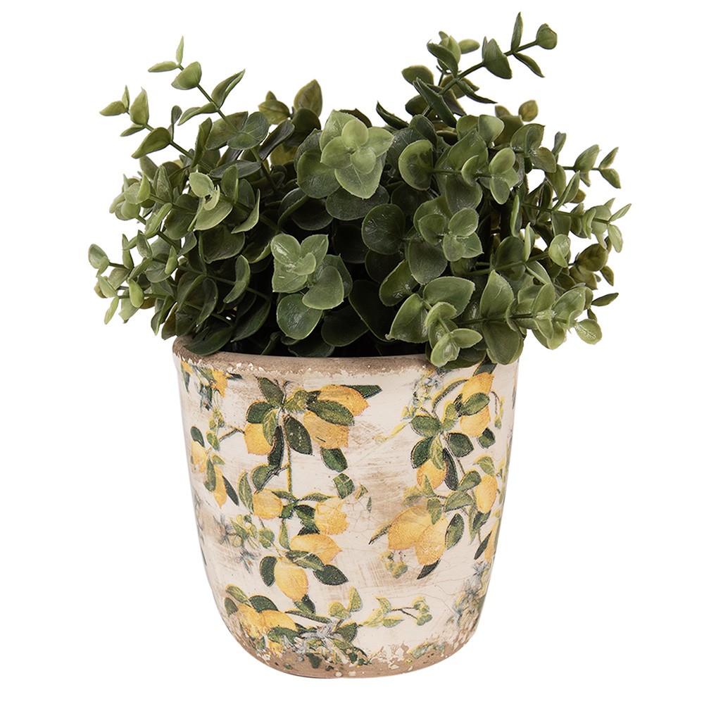 Béžový keramický obal na květináč s citróny Lemons S - Ø 13*12 cm