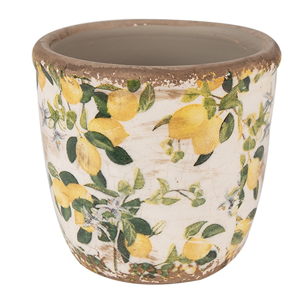 Béžový keramický obal na květináč s citróny Lemons XS - Ø 11*10 cm