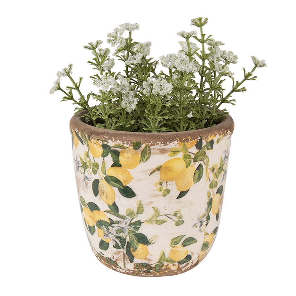 Béžový keramický obal na květináč s citróny Lemons XS - Ø 11*10 cm