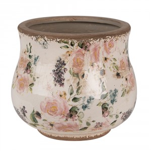 Béžový keramický obal na květináč s růžemi Rosina S - Ø16*14 cm