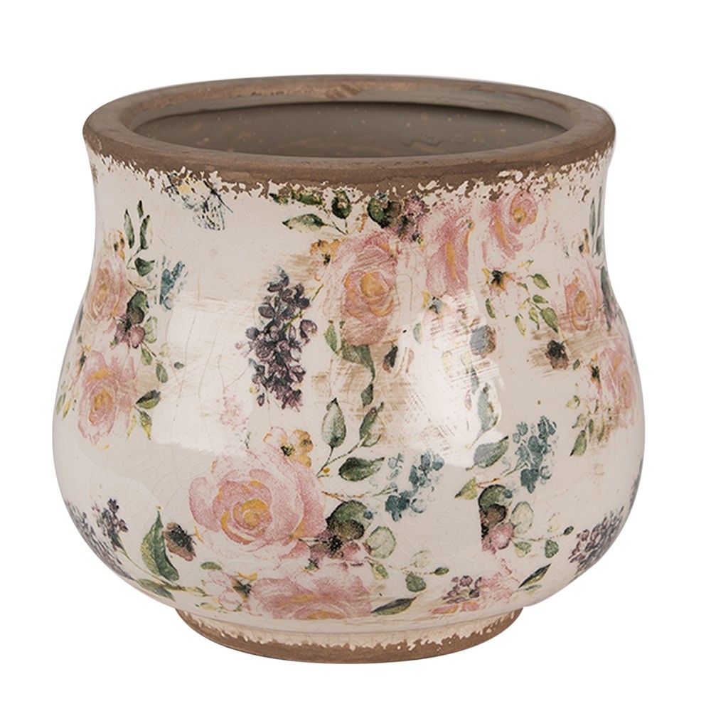 Béžový keramický obal na květináč s růžemi Rosina S - Ø16*14 cm