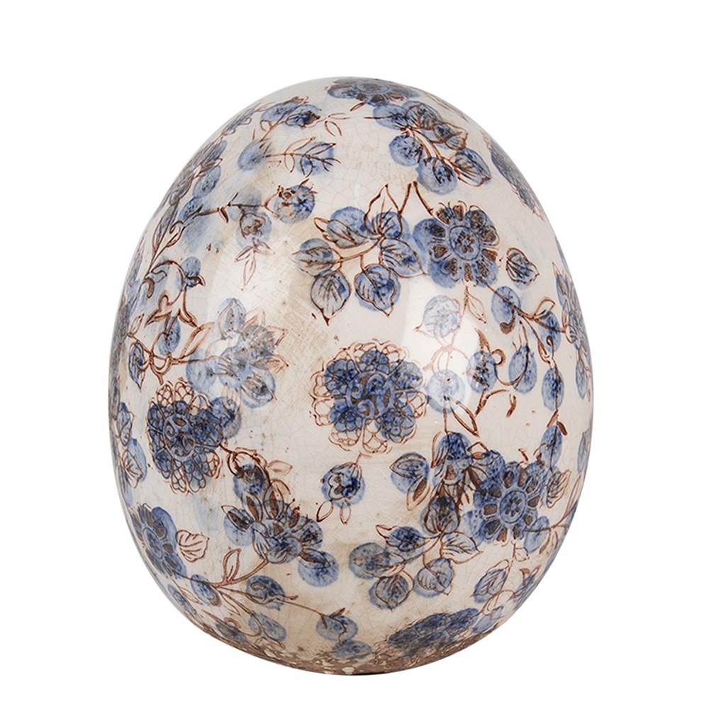 Dekorace keramické vajíčko s modrými květy Blusia L - Ø 14*16 cm