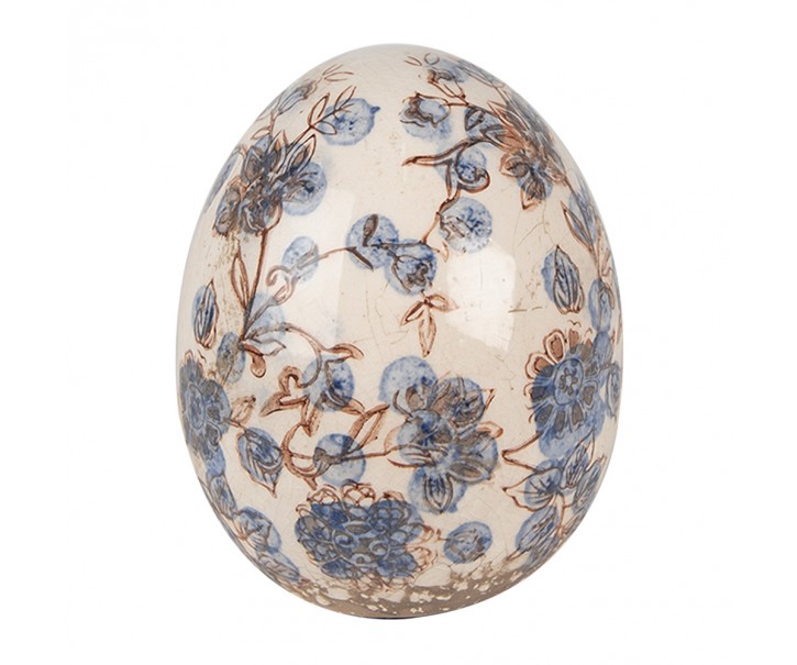 Dekorace keramické vajíčko s modrými květy Blusia M - Ø 11*14 cm