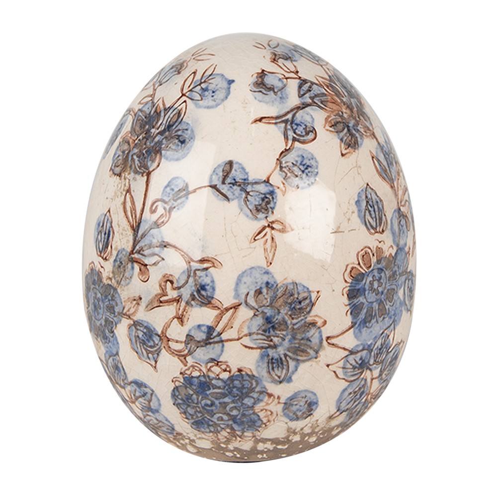 Dekorace keramické vajíčko s modrými květy Blusia M - Ø 11*14 cm