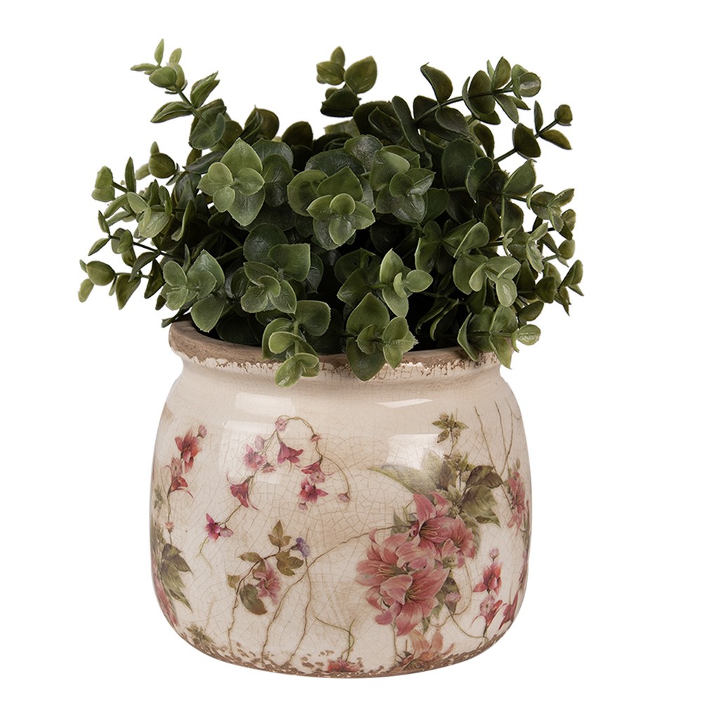 Béžový keramický obal na květináč s květy Lilie M - Ø 16*13 cm