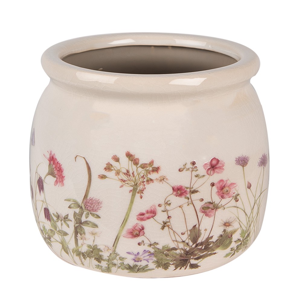 Keramický obal na květináč s lučními květy Flowers of Love M - Ø 16*13 cm
