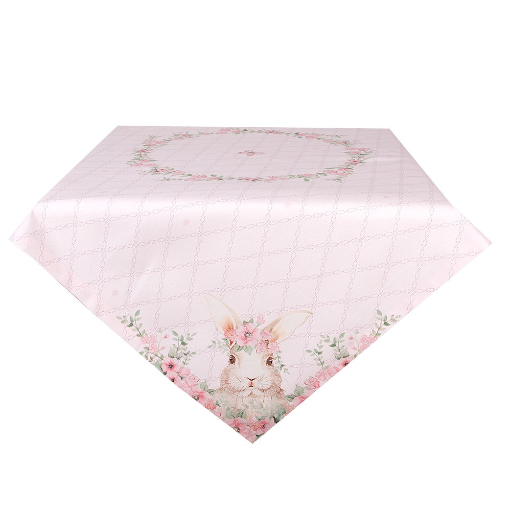 Růžový bavlněný ubrus s králíčkem Floral Easter Bunny - 100*100 cm