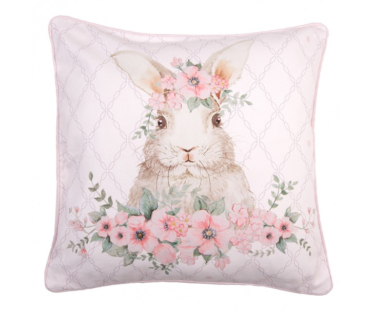 Růžový bavlněný povlak na polštář s králíčkem Floral Easter Bunny - 40*40 cm