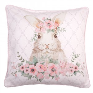 Růžový bavlněný povlak na polštář s králíčkem Floral Easter Bunny - 40*40 cm