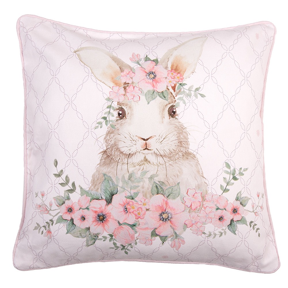 Růžový bavlněný povlak na polštář s králíčkem Floral Easter Bunny - 40*40 cm